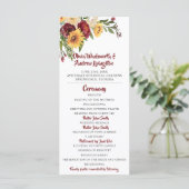 Rustikales Burgund-Blütengelbe Sonnenblumen Hochze Programm (Stehend Vorderseite)