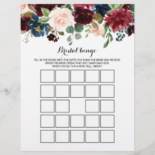 Rustikales Burgund Bridal Bingo, Brautparty Game