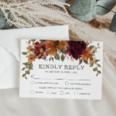 Rustikales Burgund Burnt Orange Blumenzwiebelessen RSVP Karte