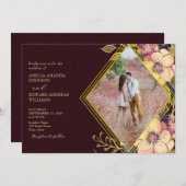 Rustikales Burgund-Flora-Hochzeitsempfang Einladung (Vorne/Hinten)