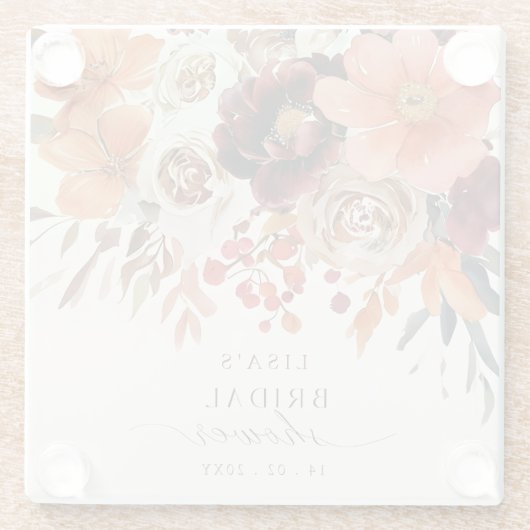 Rustikales Burgund Floral Fall Brautparty Glasuntersetzer (Rückseite)