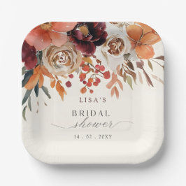 Rustikales Burgund Floral Fall Brautparty Pappteller