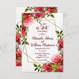 Rustikales Burgund-Floral-Gold Save the Date Hochz Einladung