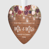 Rustikales Burgund Floral Jar Lichter Erste Weihna Ornament (Vorderseite)