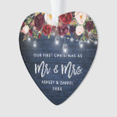 Rustikales Burgund Floral Jar Lichter Weihnachten  Ornament (Vorderseite)