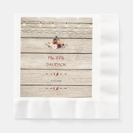 Rustikales Burgund Floral Lantern Alter Stall Hoch Serviette (Vorderseite)