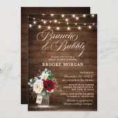 Rustikales Burgund floral Mason Jar Brunch & Bubbl Einladung (Vorne/Hinten)