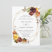 Rustikales Burgund-Gelb-Bläschen-Hochzeitgeometrie Einladung (Stehend Vorderseite)