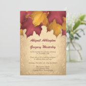 Rustikales Burgund Gold Herbst Empfang Einladungen (Stehend Vorderseite)