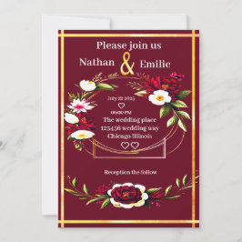 Rustikales Burgund goldene romantische Hochzeit Ei Einladung