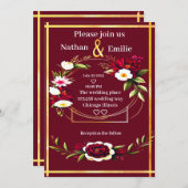 Rustikales Burgund goldene romantische Hochzeit Ei Einladung (Vorne/Hinten)