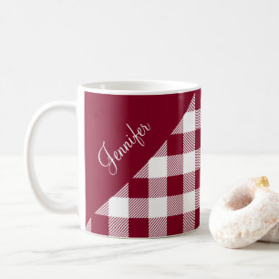 Rustikales Burgund Karierter Karo Muster Name Kaffeetasse