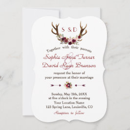 Rustikales Burgund Marsala Floral Antlers Wedding Einladung