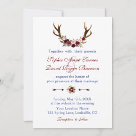 Rustikales Burgund Marsala Floral Antlers Wedding Einladung