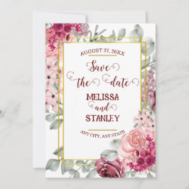 Rustikales Burgund Marsala Pink Floral Save the Da Einladung