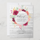 Rustikales Burgund - Marsala und Blush Floral Wedd Einladung (Vorderseite)