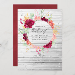 Rustikales Burgund - Marsala und Blush Floral Wedd Einladung