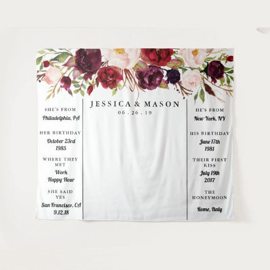 Rustikales Burgund Marsala Wedding Background Wandteppich (Vorderseite (Horizontal))