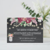 Rustikales Burgund Mason Jar Lights Hochzeitdetail Begleitkarte (Stehend Vorderseite)