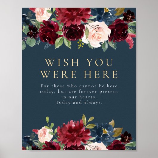 Rustikales Burgund Navy Blauer Blütengeflecht in l Poster (Vorne)