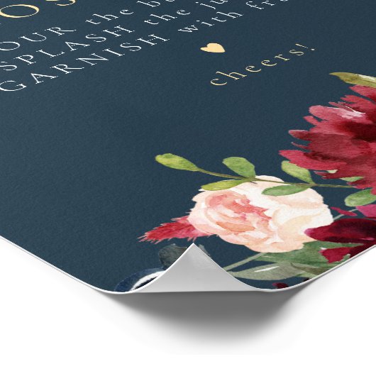 Rustikales Burgund & Navy Blauer Mimosa Bar Sign Poster (Ecke)