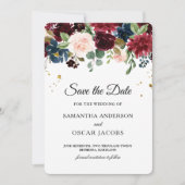 Rustikales Burgund & Navy Blue Floral Save The Date (Vorderseite)