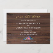 Rustikales Burgund Navy Blue Gold Wood Floral Save The Date (Rückseite)