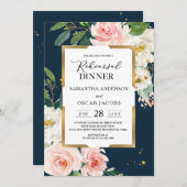 Rustikales Burgund Navy Blue & Pink Floral Gold Fr Einladung (Vorne/Hinten)