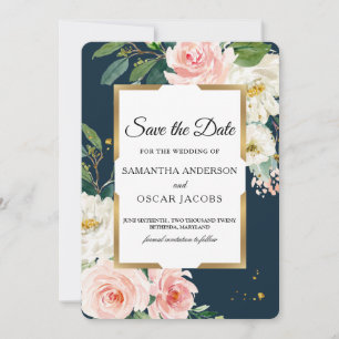 Rustikales Burgund Navy Blue & Pink Floral Gold Fr Save The Date