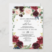 Rustikales Burgund Navy Blue & Red Blume Frame Einladung (Vorderseite)