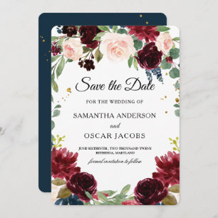 Rustikales Burgund Navy Blue & Red Blume Frame Save The Date