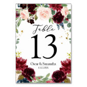 Rustikales Burgund Navy Blue & Red Blume Frame Tischnummer (Rückseite)