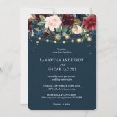 Rustikales Burgund Navy Blue & Red Blume & Lights Einladung (Vorderseite)