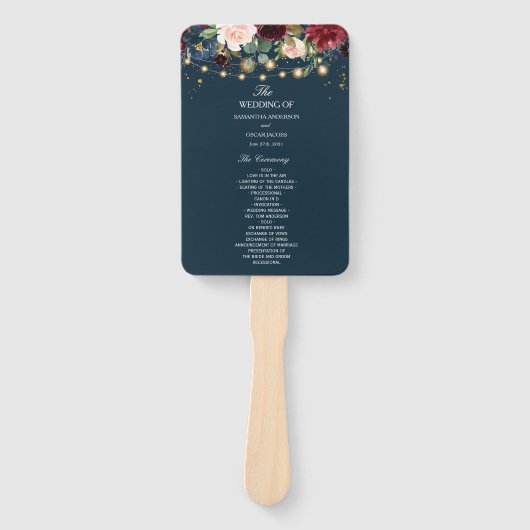 Rustikales Burgund Navy Blue & Red Blume & Lights Fächer (Vorderseite)