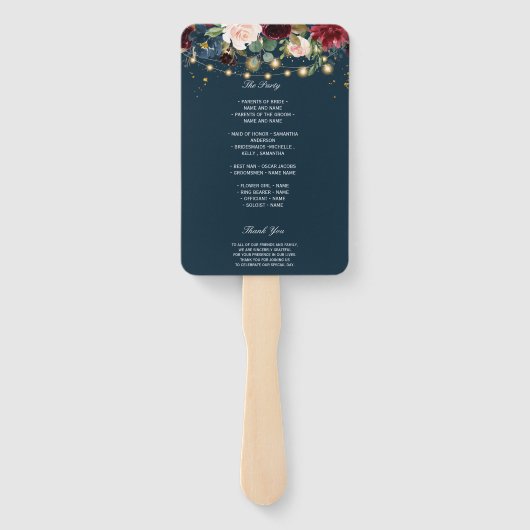 Rustikales Burgund Navy Blue & Red Blume & Lights Fächer (Rückseite)