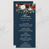 Rustikales Burgund Navy Blue & Red Blume & Lights Menükarte (Vorne/Hinten)