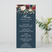 Rustikales Burgund Navy Blue & Red Blume & Lights Menükarte (Stehend Vorderseite)