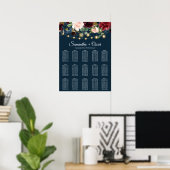 Rustikales Burgund Navy Blue & Red Blume & Lights Poster (Heimbüro)
