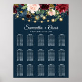 Rustikales Burgund Navy Blue & Red Blume & Lights Poster (Vorne)