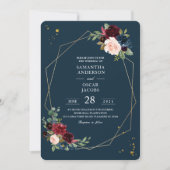 Rustikales Burgund Navy Blue & Red Gold Blume Fram Einladung (Vorderseite)