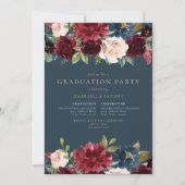 Rustikales Burgund & Navy Blumengrün Abschluss Einladung (Vorderseite)