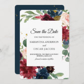 Rustikales Burgund & Navy Save The Date (Vorne/Hinten)