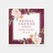 Rustikales Burgund Pink Floral Wedding Brautparty Serviette (Vorderseite)