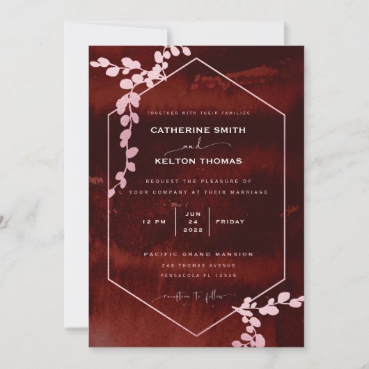 Rustikales Burgund Pink Geometric Floral Wedding I Einladung (Vorderseite)