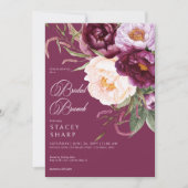 Rustikales Burgund & Pink Peonies Bridal Brunch Einladung (Vorderseite)