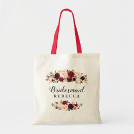 Rustikales Burgund Red Floral Bridesmaid Gefallen Tragetasche