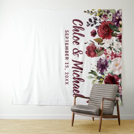 Rustikales Burgund Red Foto Booth Wedding Backgrou Wandteppich (Beispiel (Horizontal))