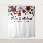 Rustikales Burgund Red Foto Booth Wedding Backgrou Wandteppich (Vorderseite)