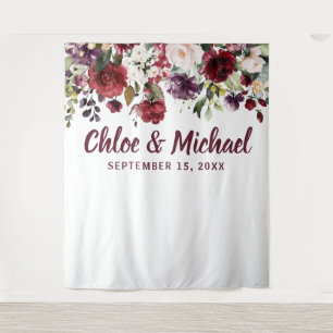 Rustikales Burgund Red Foto Booth Wedding Backgrou Wandteppich