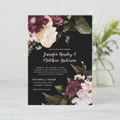 Rustikales Burgund, Rosa Blüte, Weiße Blumenhochze Einladung (Stehend Vorderseite)